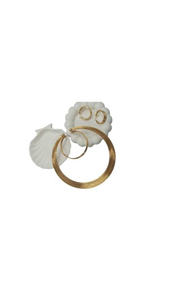 CC Design Pirinç Gold Renk Kolye Küpe Bileklik Seti