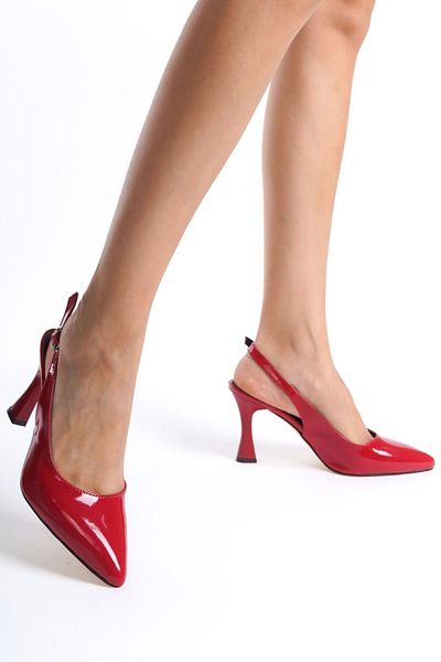 Ayakkabı Podyumum "Bıther" Red Patent Leather - 9 cm New Season Pointed Toe Open Back Goblet Heel