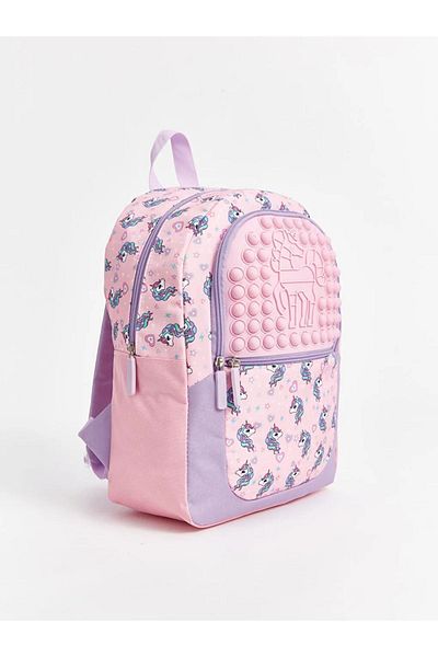 LC Waikiki ACCESORII LCW - Geantă de școală pentru fete cu imprimeu roz, cu mai multe compartimente