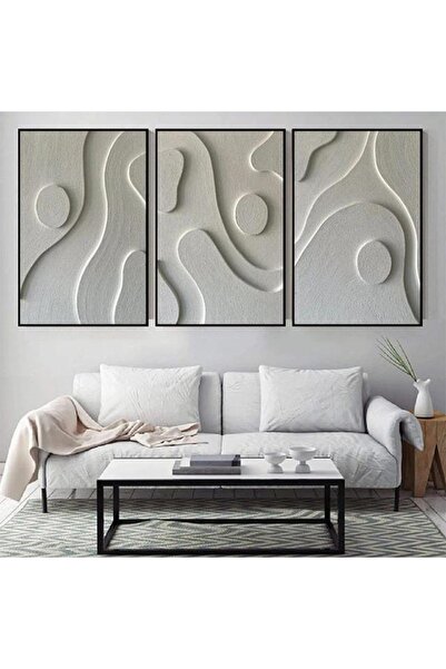 Linacci Σετ 3 μοντέρνων αφηρημένων ζωγραφικών εργασιών σε λευκό αφίσα με μεταλλικό πλαίσιο με γυαλί