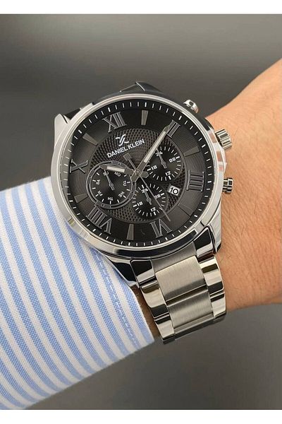 Daniel Klein Silver Black Men's Wristwatch 3 Atm Waterproof