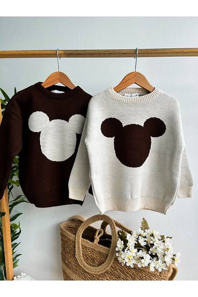 Lolliboomkids Mickey Patterned Unisex Children's Knitwear Sweater and Loose Cut Jeans Set - 2 Pieces