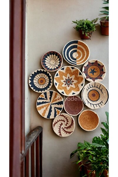 Bohodella Hasır Duvar Tabağı Seti 10’lu Duvar Dekoru Duvar Sepeti