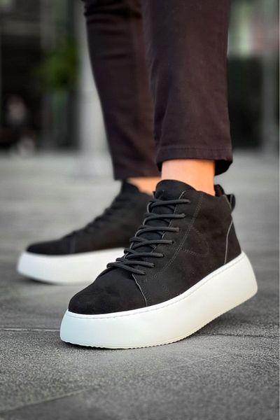 BOA Le10 Lace-Up Men's High Sole Imported Suede Black Sports Boots