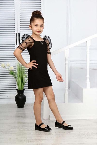 ARBİ kids Rochie neagră pentru fete cu mâneci din tul Rochie de seară Absolvire Nuntă Sărbătoare Petrecere Ocazie specială Rochie elegantă Sărbătoare
