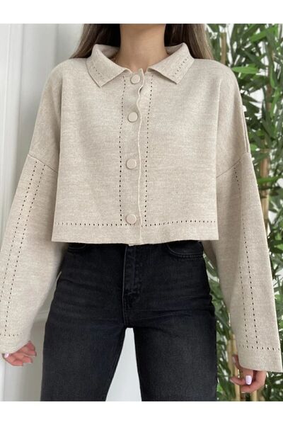 Genel Markalar Oversize Çıt Çıt Detaylı Crop Taş Hırka