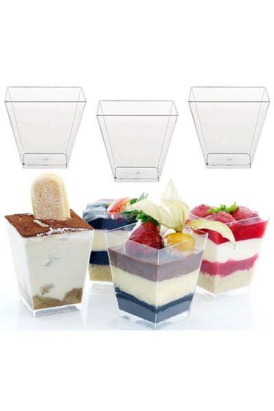 AYPEK Crystal Plastic Prism Cubic Bowl 60cc 50 Pieces - Without Lid
