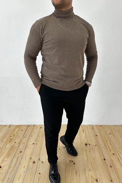 VİP LOKAL Памучен плетен пуловер - кафяв поло