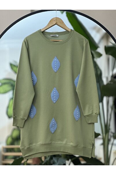 SULTAN BUTİK Kot detaylı Yaprak Desen Taşlı  Tunik