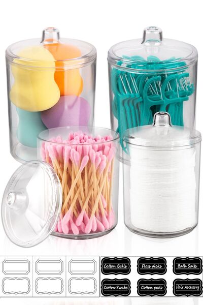 MİLANO HOME 250 ml Bathroom Set - 4-Piece Acrylic Cotton Bowl, Floss Organizer
