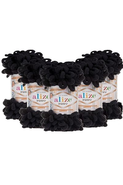 Alize Black Puffy Knitting Yarn - Pack of 5 60