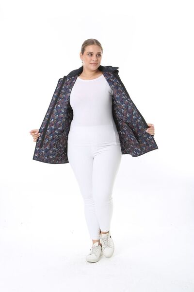 TUTveAL Collection Quilted Coat, Large Size Coat, Spring, Jacket, Hooded, Water Resistant Coat, Navy Blue