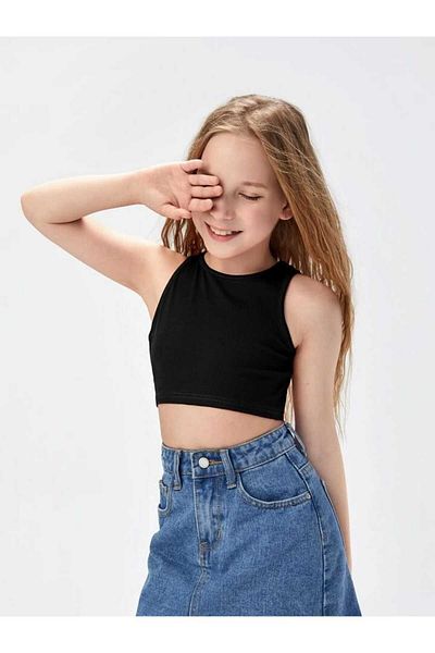 MADALİNA GIRL'S BLACK COTTON CASHCORSE CROP ATHLETE