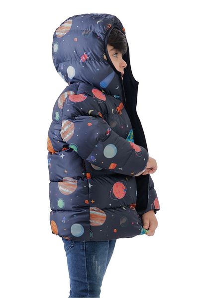 Montstop Boy's Winter Puffer Jacket - Fleece, Hooded, Planet Star Pattern