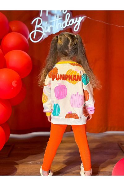 YİGİT BUTİK Yigit Boutique - Girl's Tights and Printed Pumpkin Set