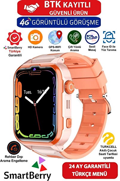 Smartberry Z50 Görüntülü Görüşme Gps Wıfı Net Konum Gizli Dinleme Akıllı Çocuk Takip Saati Sim Kartlı - Turuncu