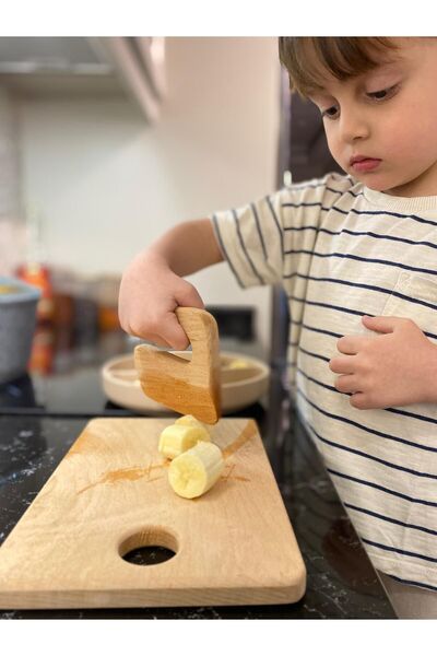 Absera Wood Güvenli Ahşap Kesme Tahtası ve Bıçağı (Montessori Eğitim Materyal...