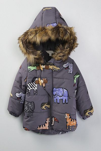 PODIUM GYM Baby Winter Coat with Cute Animals Figures, Fur Inner Lining, Fur Hood and Gilded Winter Coat