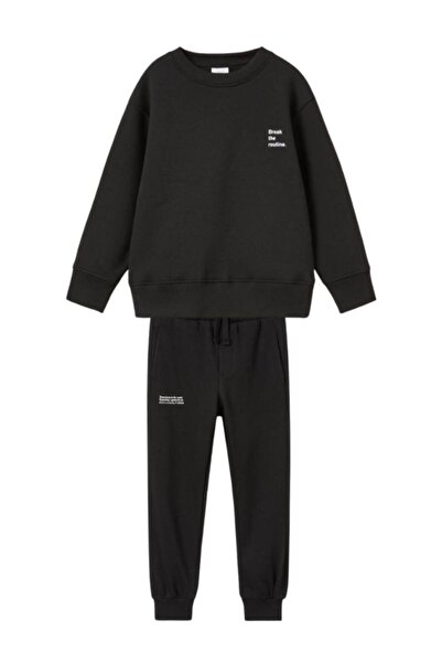 Sloganlı Basic Sweatshirt Takım