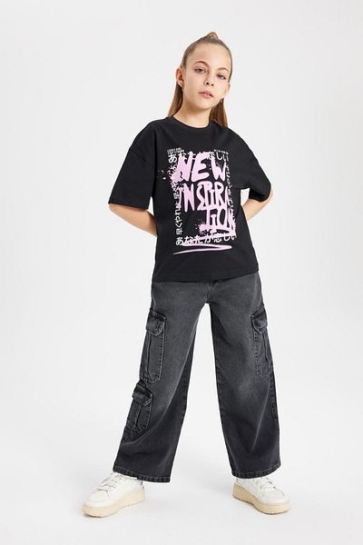 DeFacto Girl's Crew Neck Printed Relax Fit T-Shirt - Short Sleeve B5092A824Sm