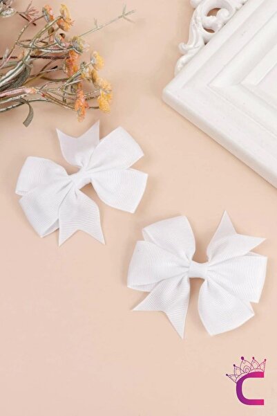 Cinderella Set 2 bucăți de catarame cu fundă din satin alb pentru fetiță - agrafă și clemă de păr