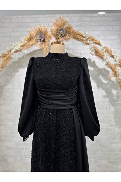 Sera&Parsa Fransız güpürlü saten elbise