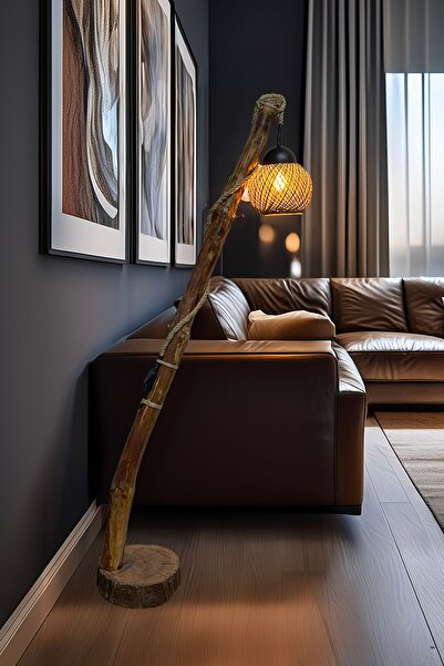 Genel Markalar Dev Boy Doğal Ağaç Ayaklı Lambader Ahşap El Yapımı Rustik İskandinav Model Modern Avize Aydınlatma