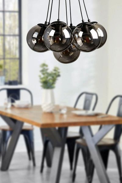 OSC HOME SPORTS MODERN 7-Piece Black Chandelier - Fume Glass