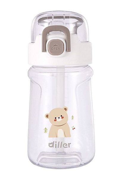 DILLER 550 Ml White Girl's and Boy's Water Bottle with Straw and Strap