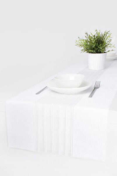DecoViva Beyaz Modern Masa Örtüsü Runner 40 x 140 cm