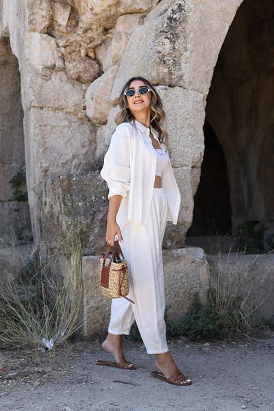 bytugcekaya White Shirt and Shalwar Set