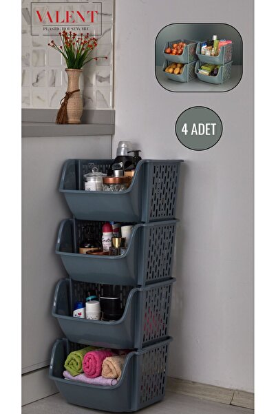 VALENT 4 Katlı Patates & Soğanlık, Katlı Sebzelik, Büyük Düzenleyici, Oyuncak Sepeti, Banyo Organizeri GRİ