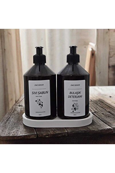 DNZ DEKOR Beyaz Stantlı Sıvı Sabun Ve Bulaşık Deterjanı Etiketli Plastik Şişe...