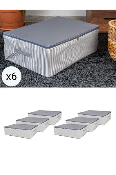 NACAREV 6 Pieces Anthracite Striped Mega Size under Base Organizer Set - 75X40X20 cm