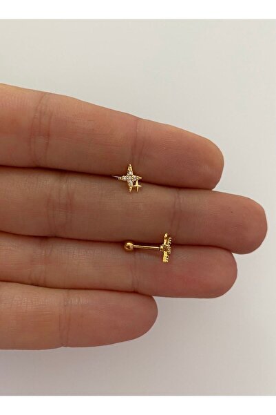 Arescollection Cerrahi Çelik Zirkon Taşlı Tragus Helix Lobe Conch Uyumlu Pier...