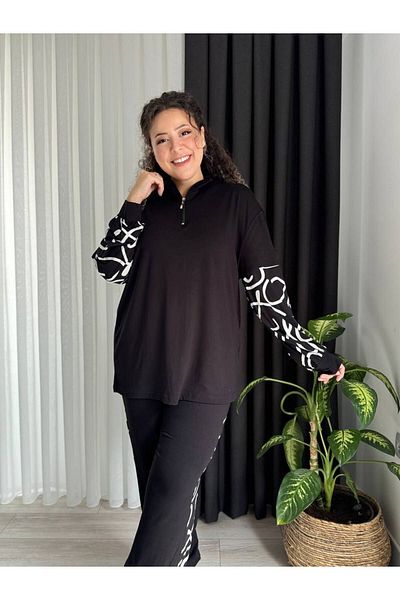 Butik Nilyam Голям дамски анцуг с половин цип и детайли от ликра и вискоза 21107