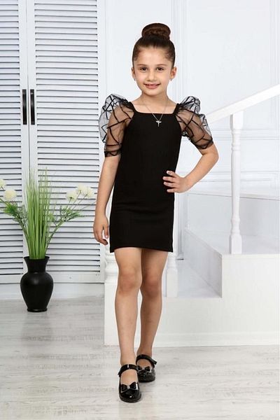 ARBİ kids Rochie neagră pentru fete cu mâneci din tul Rochie de seară Absolvire Nuntă Sărbătoare Petrecere Ocazie specială Rochie elegantă Sărbătoare