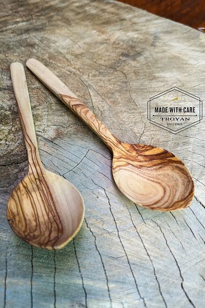 TROYA Medium Size 2 Pieces 23 Cm Olive Wood SpoonsNatural, High Quality And 1stClassroom Handcrafted With