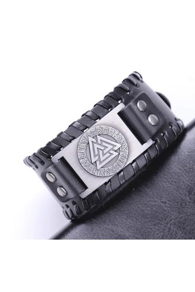 Visale Store Vegan Leather Viking(Valknut) Jewelry Pirate Bracelet