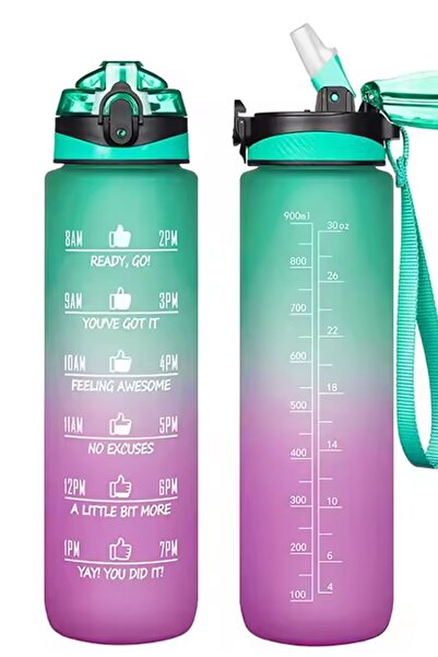 AfterTimes 1 LT Motivasyonel Su Matarası, Tritan Spor Salonu Su Şişesi – BPA İçermez, Sticker Hediyeli