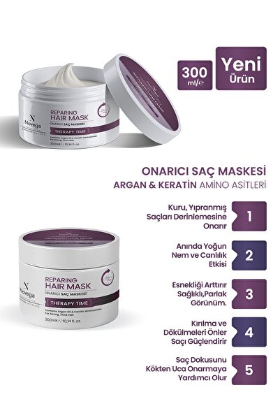 Novega Argan & Keratin Hızlı Onarıcı Yıpranmış, Kuru Saç Maskesi - Derinlemes...