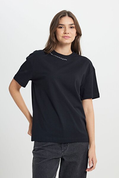 WRANGLER Loose Fit Rahat Kesim Bisiklet Yaka %100 Pamuk Siyah Tişört