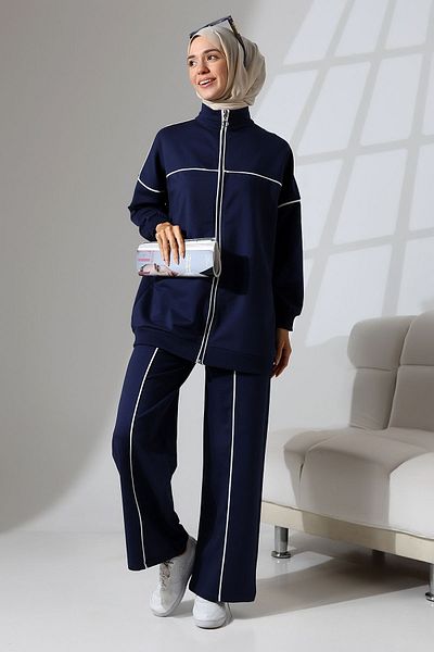 Mihran Butik Γυναικείο χιτζάμπ Navy Blue - Αθλητικό και άνετο εποχικό χτενισμένο βαμβακερό σετ