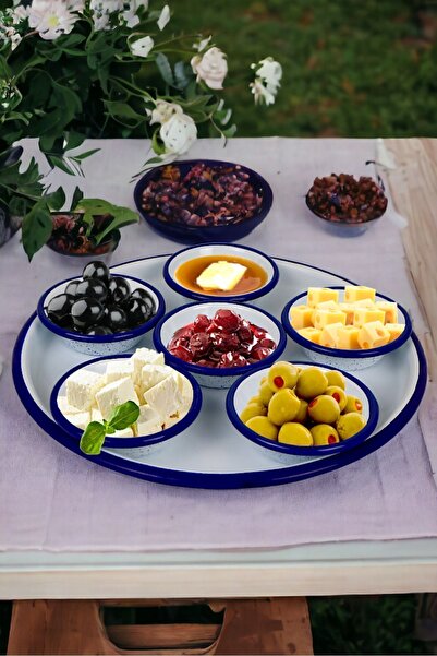 İnci Emaye 7 Piece Small Enamel Breakfast Set, Presentation, Breakfast Plate, Jam, Olive, Cheese Plate, Dowry