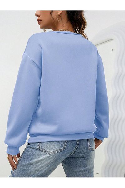 MODARİCH Hanorac oversize albastru baby cu model cu logo-ul inimii - iarnă groasă, decolteu ridicat