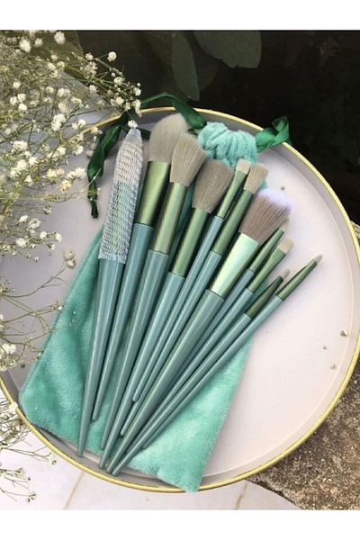 keyfisepet en keyifli sepet Green 13-Piece Fix Brush Set with Special Pouch