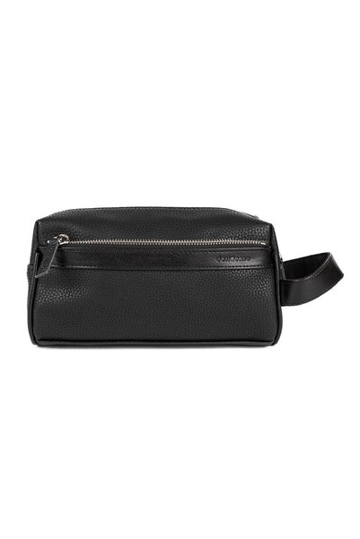 Sevinç Çanta Men's Black Vegan Leather Personal Shaving Cosmetic Clutch Bag Travel Care Handbag