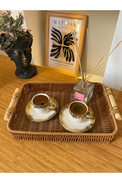 SUNARTHOME AHŞAP KULPLU HASIR TEPSİ & SUNUMLUK