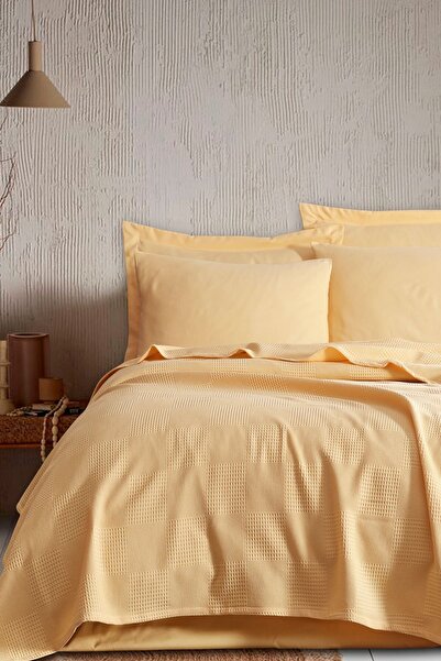 Enlora Home Plain Düz Renk Pike Takımı Tek Kişilik Sarı