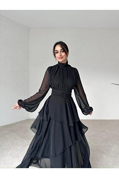 LİBAS Černé dámské šaty Midi šifon